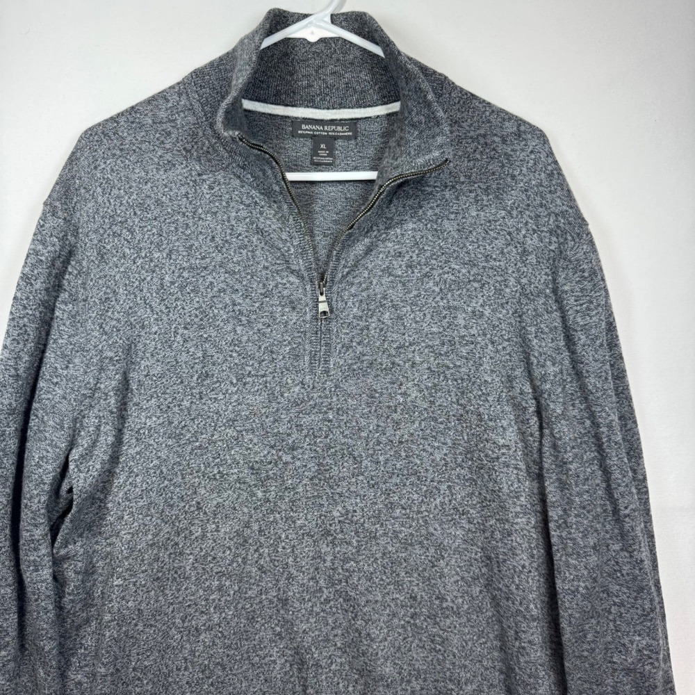 Banana Republic Mens XL Gray Pima Cotton Cashmere 1/4 Zip Pullover Sweater